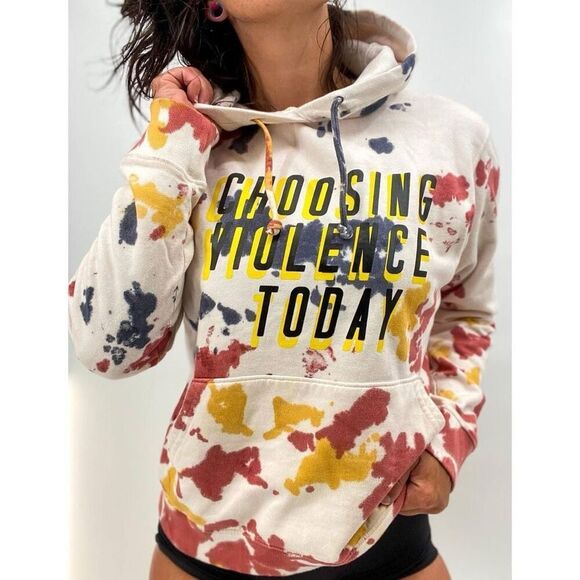 Salty Savage Choosing Violence Today Hoodie In Cream/Multicolor Paint Splatter U - Picture 1 of 8